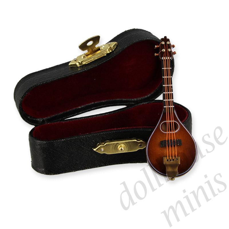 mandoline w/ black leather box Miniature 1:12