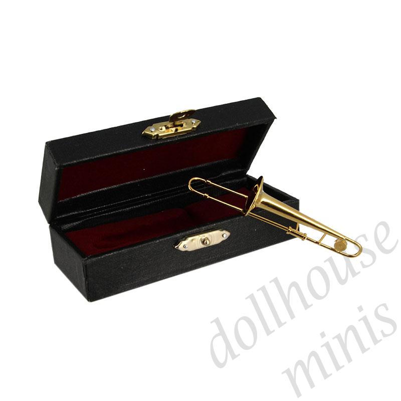 trombone w/black leather box Miniature 1:12