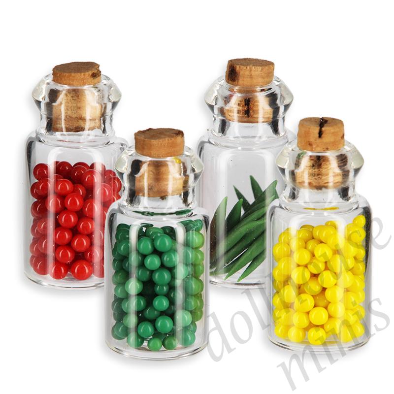 4 glass pickles w/cork Miniature 1:12
