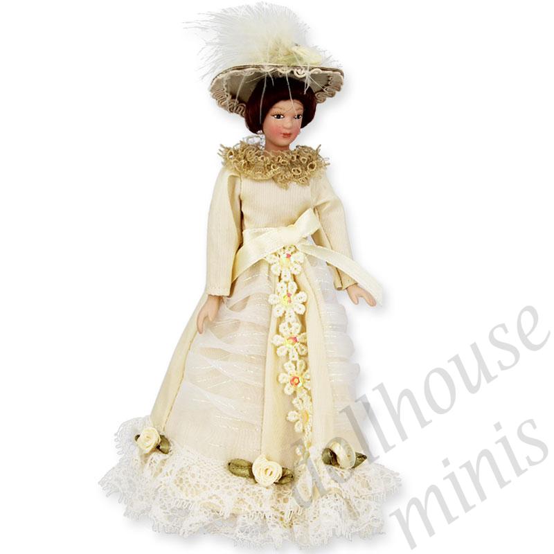 porcelain lady beige-pink for dollhouses 1:12