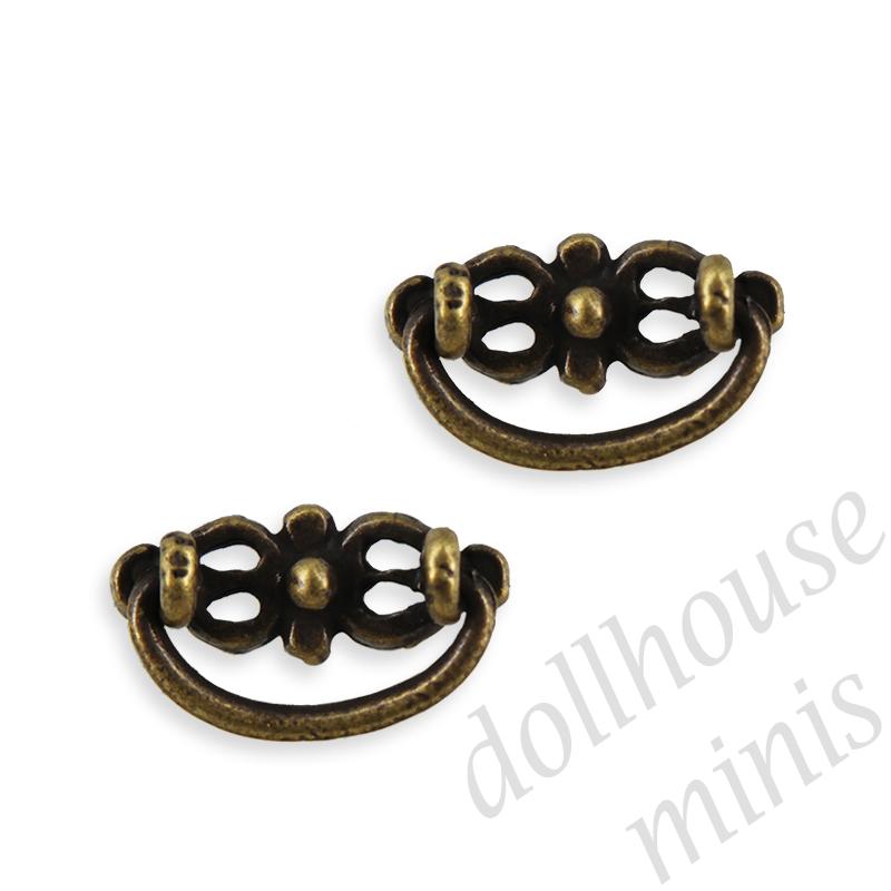 2 drawer pulls antiq brass for dollhouses 1:12 2 drawer pulls antiq brass for dollhouses 1:12