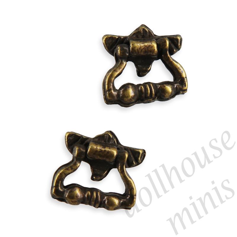 2 drawer pulls antiq brass for dollhouses 1:12 2 drawer pulls antiq brass for dollhouses 1:12