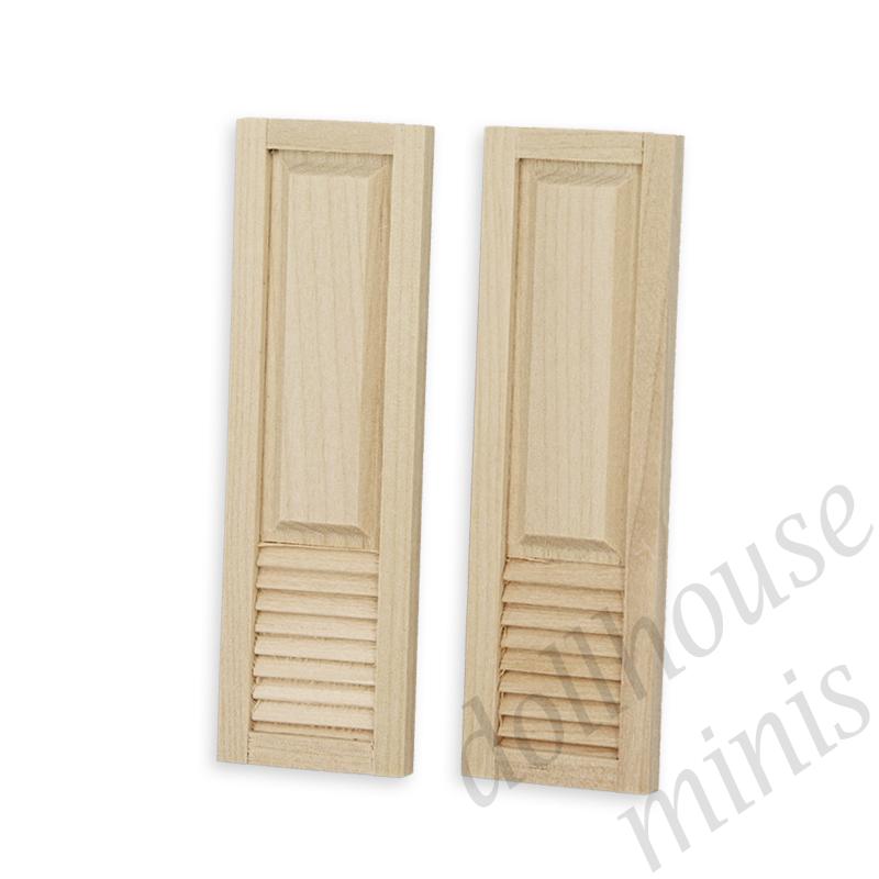 2 small french shutters barewood for dollhouses 1:12
