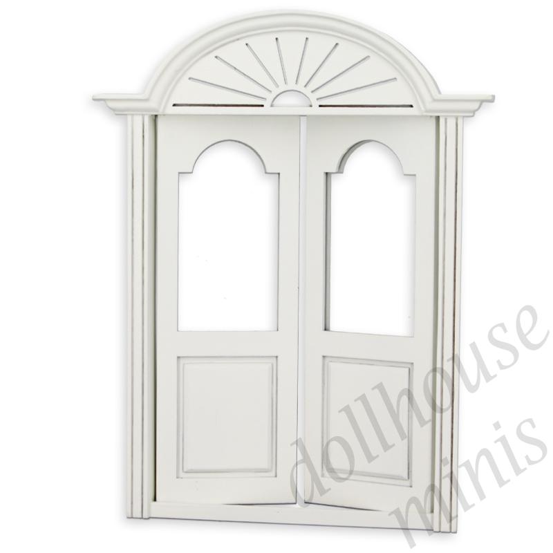 double-door w/glass white for dollhouses 1:12