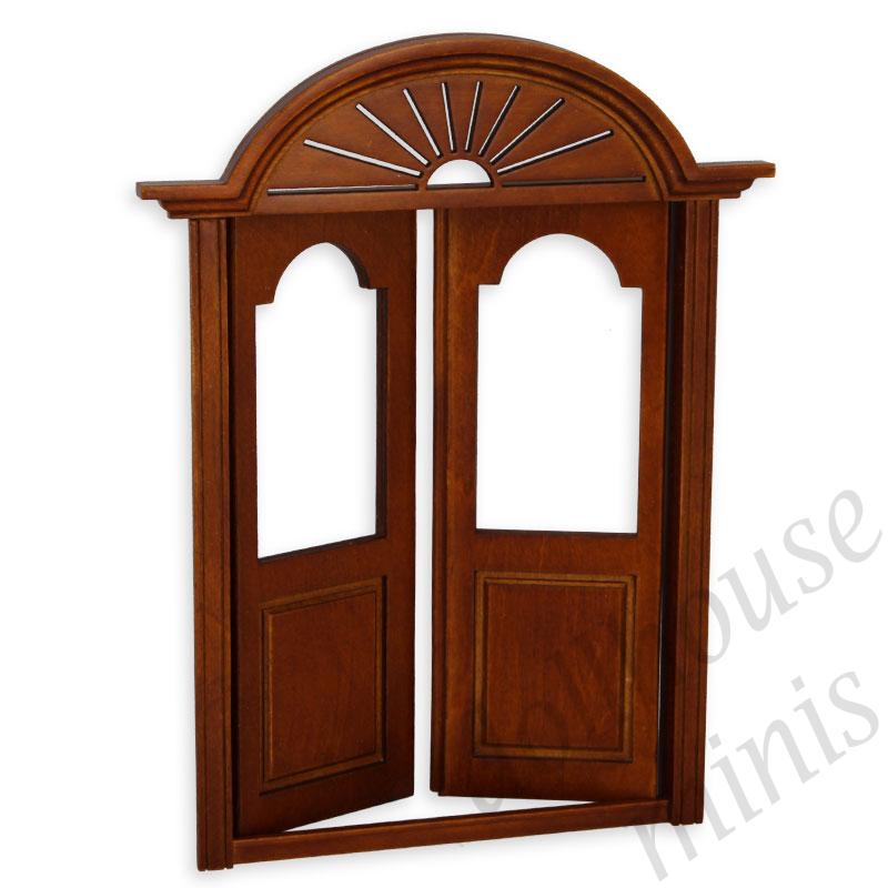double-door w/glass walnut miniature 1:12 for dollhouses 1:12