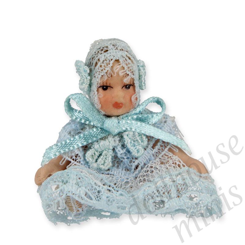 porcelain baby blue dress for dollhouses 1:12