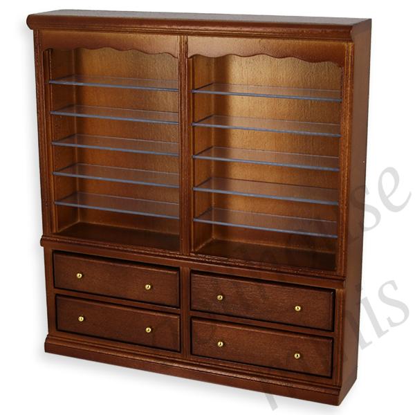 double bookcase drawers walnut miniature furniture 1:12 double bookcase drawers walnut miniature furniture 1:12