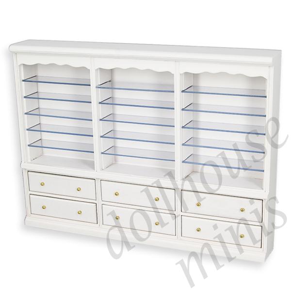 triple bookcase drawers white miniature furniture 1:12 triple bookcase drawers white miniature furniture 1:12