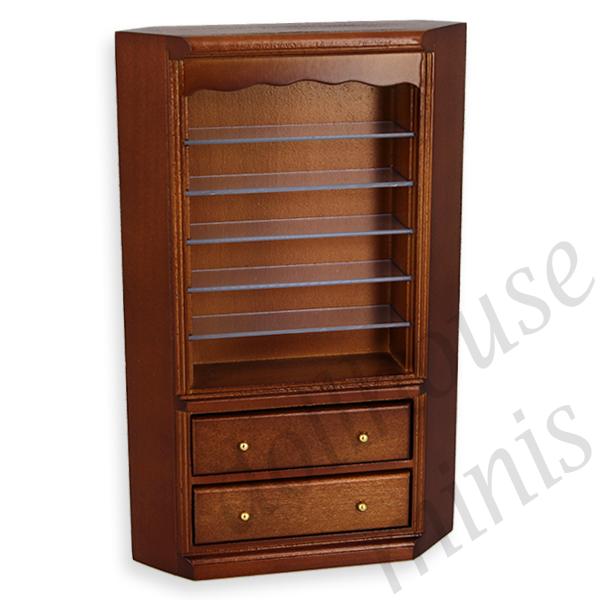 corner bookcase walnut miniature furniture 1:12 corner bookcase walnut miniature furniture 1:12