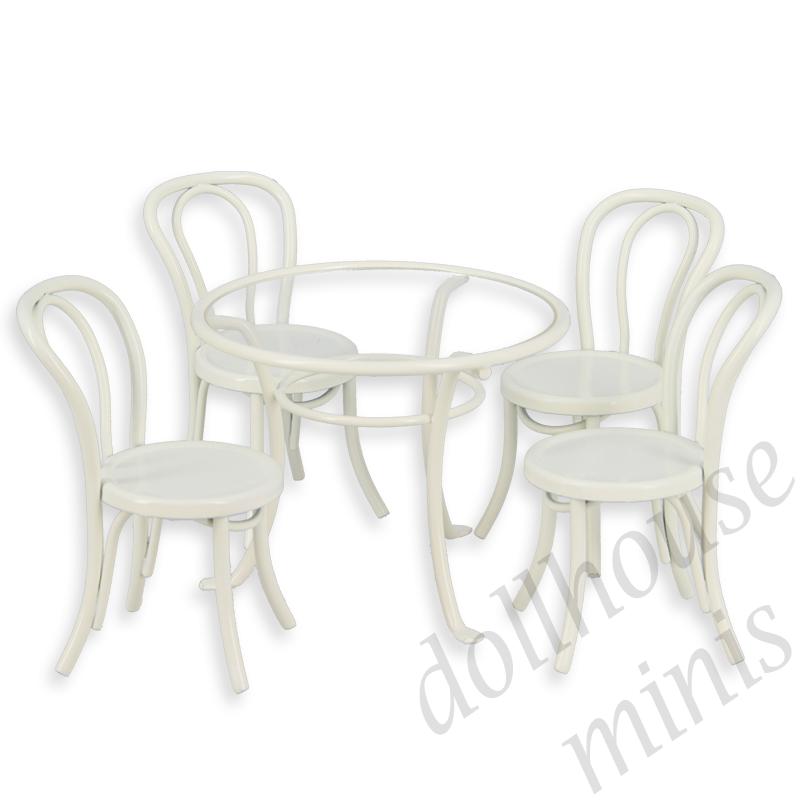 table and chair set 5pc, white miniature furniture 1:12