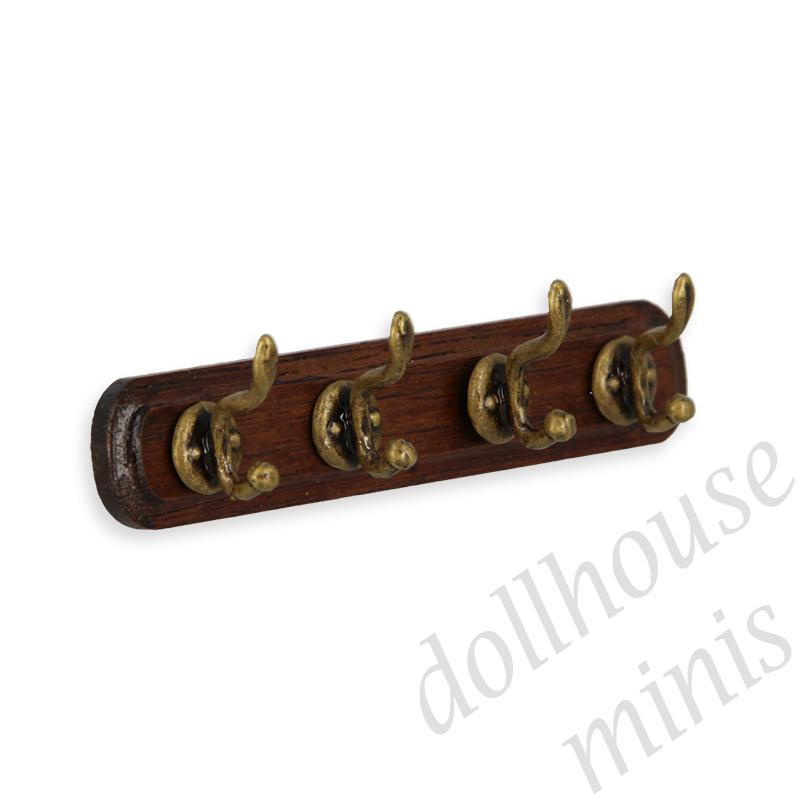 classic wall coat rack, 4 hooks on mahg miniature furniture 1:12
