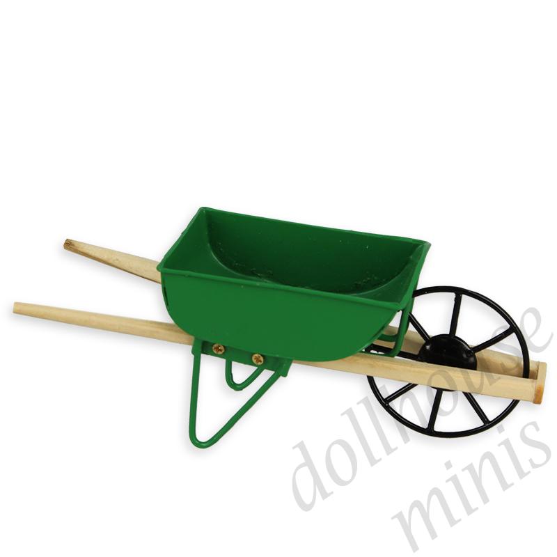 metal wheelbarrow green miniature furniture 1:12