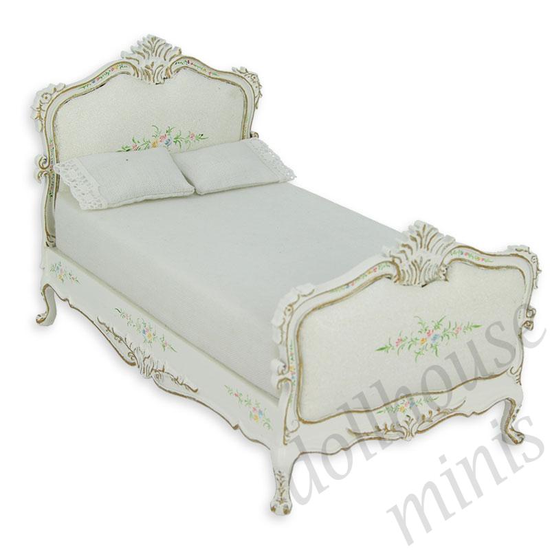 bed louis xv ivory w flowers  Trianon collectible furniture 1:12