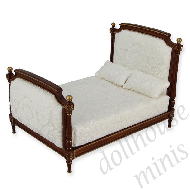 bed louis xvi walnut-gold cream  Trianon collectible furniture 1:12