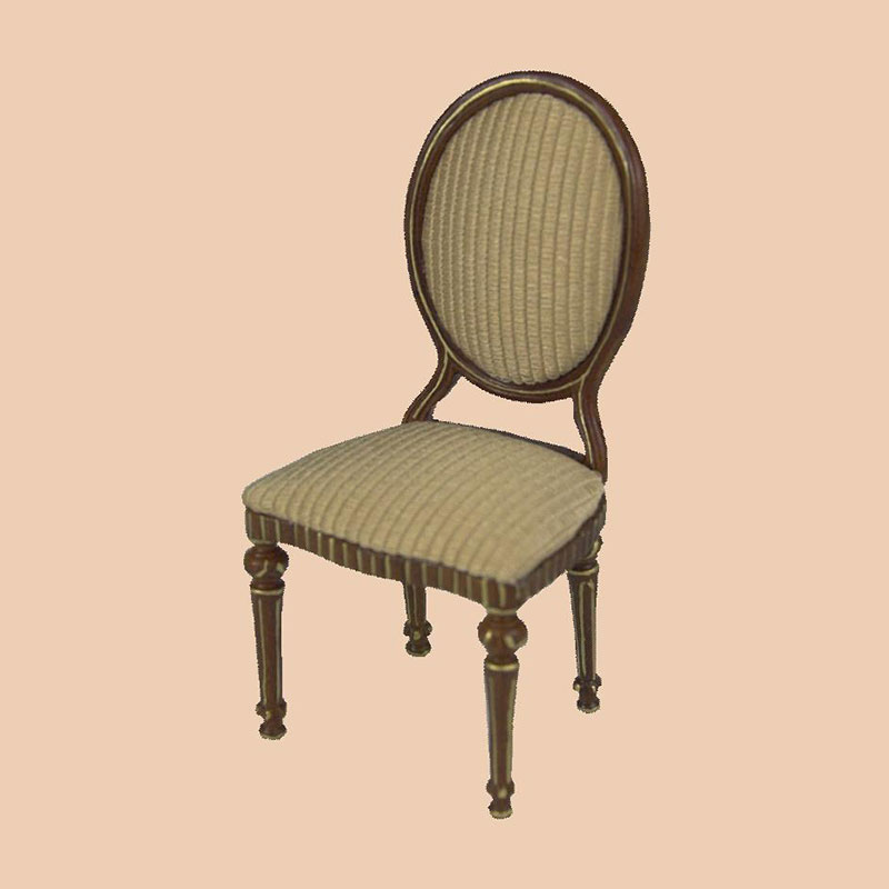 dine chair walnut-gold w cream fabric  Trianon collectible furniture 1:12