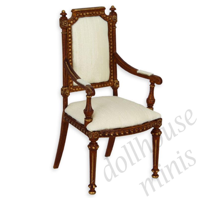 armchair louis xvi walnut-gold  Trianon collectible furniture 1:12