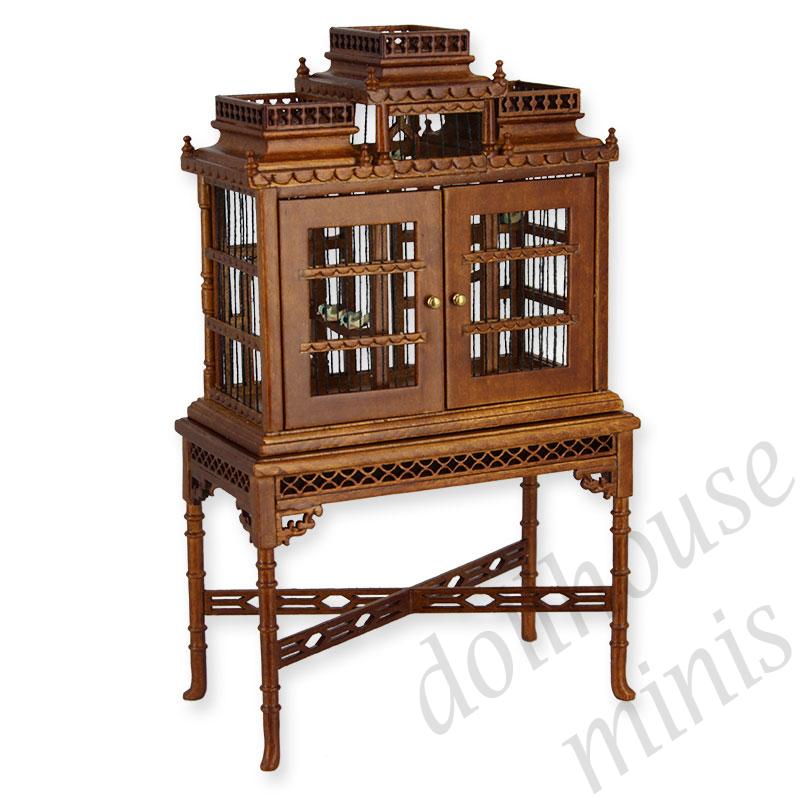 bird cage walnut Trianon collectible furniture 1:12 bird cage walnut Trianon collectible furniture 1:12