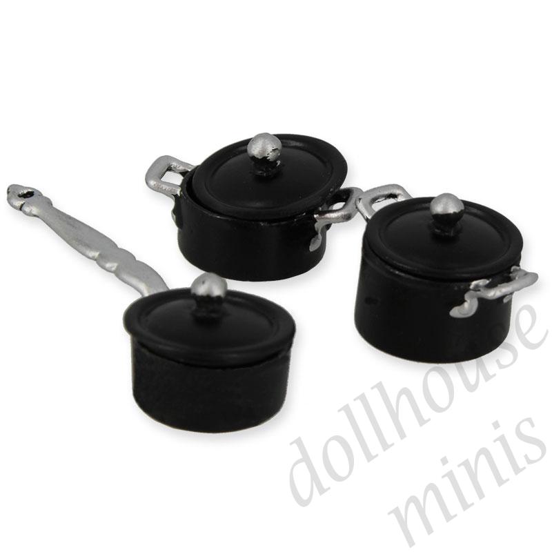 kooking set 3 pcs black Miniature 1:12 kooking set 3 pcs black Miniature 1:12
