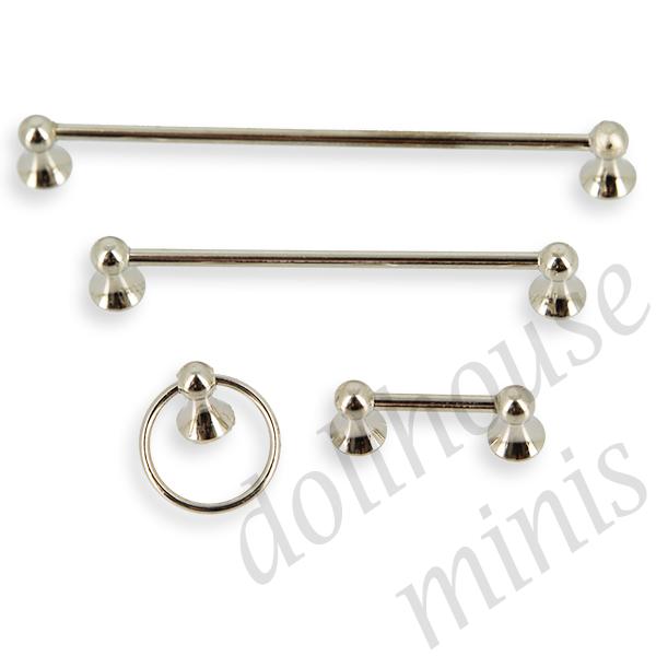 silver bath rail set 4 pcs Miniature 1:12