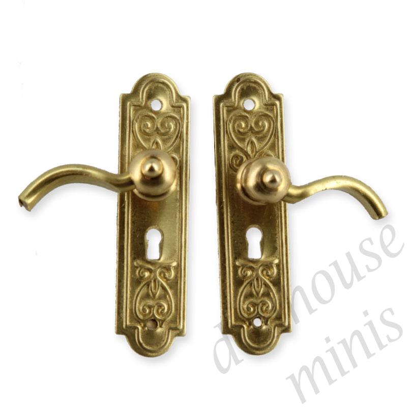 door handle with plate set 2, l+r for dollhouses 1:12