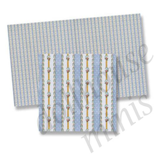 wallpaper, stripes+flowers blue for dollhouses 1:12 wallpaper, stripes+flowers blue for dollhouses 1:12