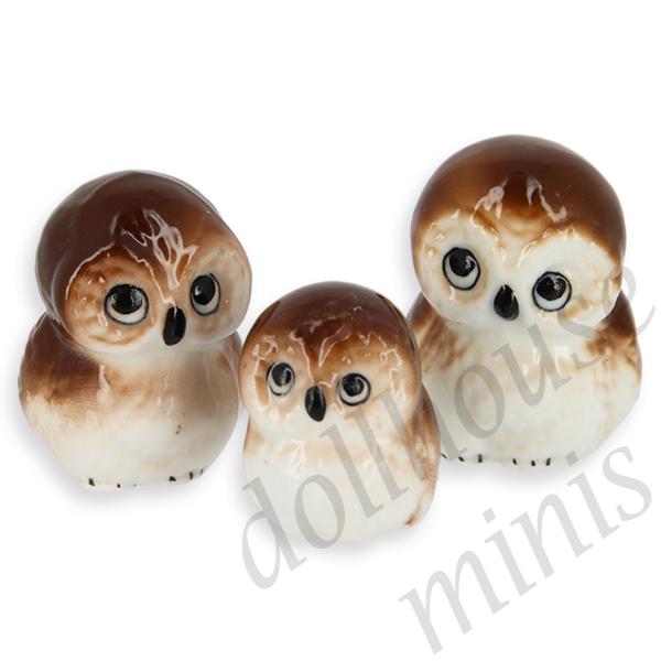 3 pc. family bone china set: wood owl 1:12 3 pc. family bone china set: wood owl 1:12