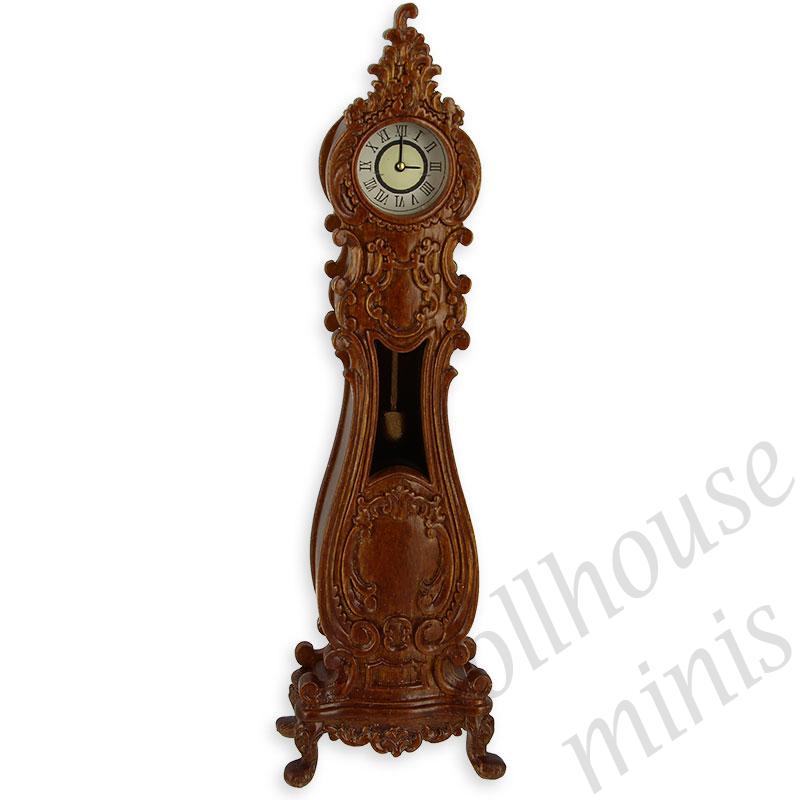 grandfather clock l xv walnut Trianon collectible furniture 1:12 grandfather clock l xv walnut Trianon collectible furniture 1:12