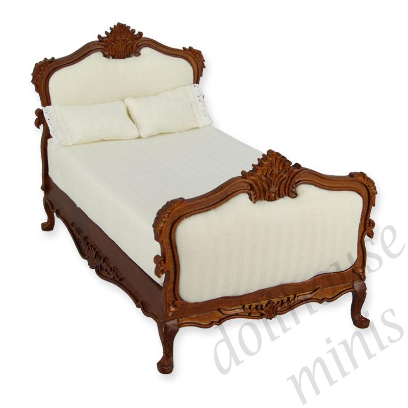 bed louis xv walnut cream velvet Trianon collectible furniture 1:12 bed louis xv walnut cream velvet Trianon collectible furniture 1:12