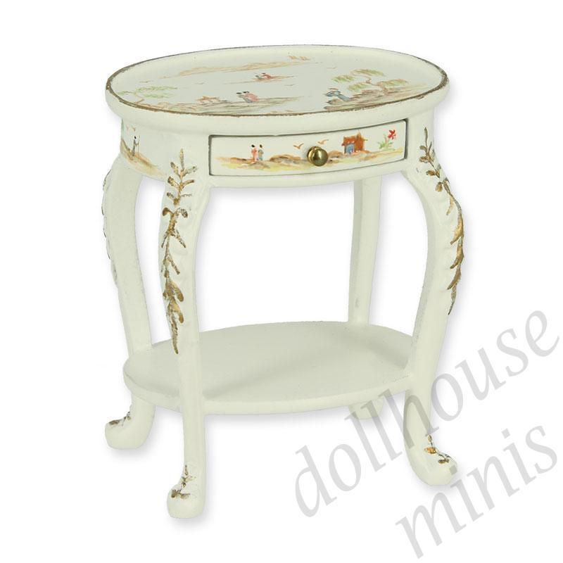 side table oval ivory/chinese paint Trianon collectible furniture 1:12 side table oval ivory/chinese paint Trianon collectible furniture 1:12