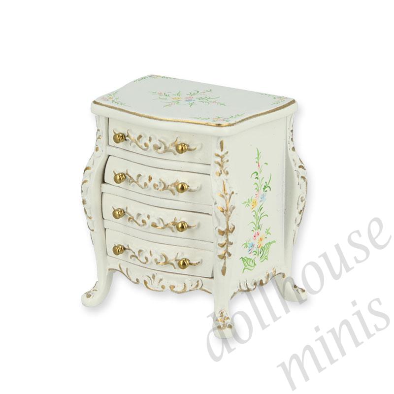 bedstand louis xvi ivory-flowers Trianon collectible furniture 1:12 bedstand louis xvi ivory-flowers Trianon collectible furniture 1:12