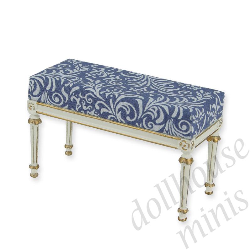 bed stool ivory-old blue  Trianon collectible furniture 1:12