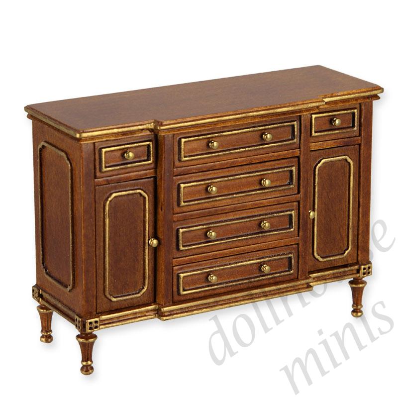 dresser walnut-gold Trianon collectible furniture 1:12 dresser walnut-gold Trianon collectible furniture 1:12