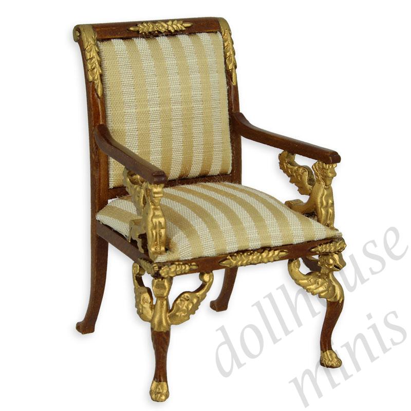armchair walnut- gold and cream  Trianon collectible furniture 1:12