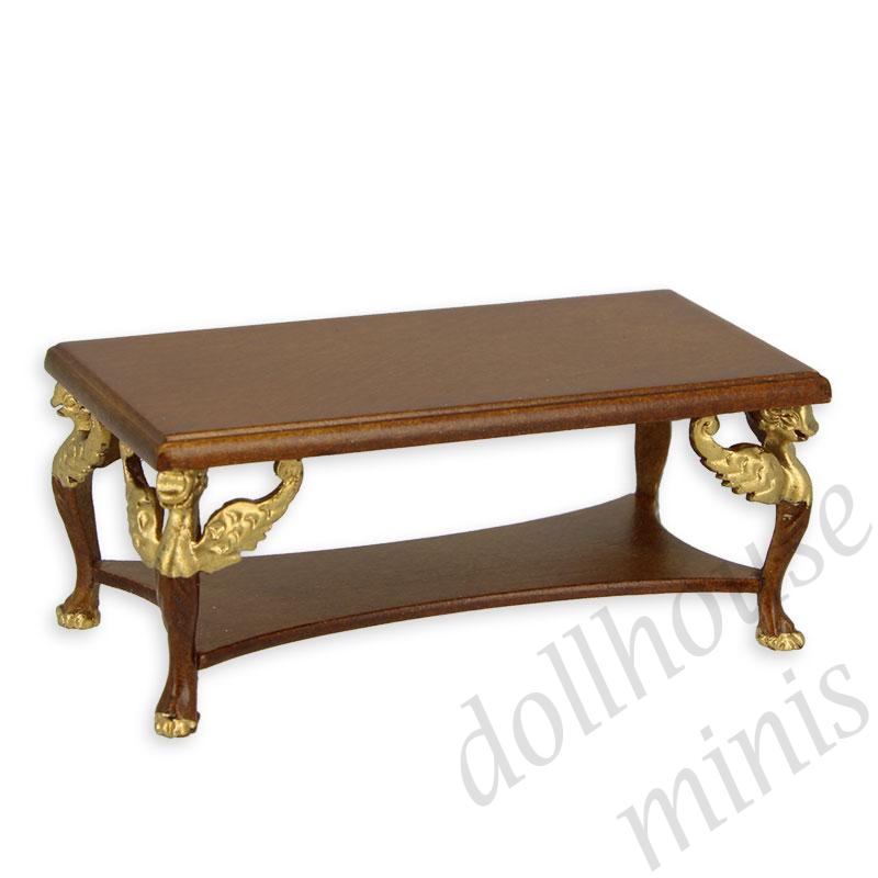 coffee table walnut-gold  Trianon collectible furniture 1:12