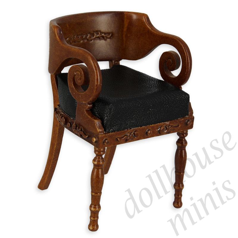 desk chair walnut black leather  Trianon collectible furniture 1:12