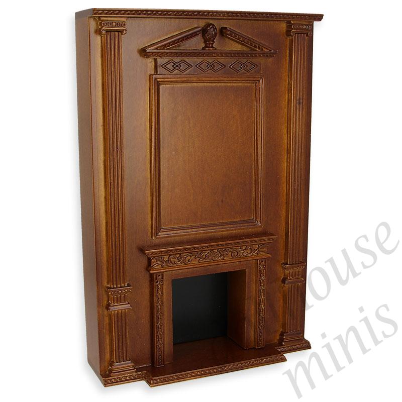 wall with fireplace walnut Trianon collectible furniture 1:12 wall with fireplace walnut Trianon collectible furniture 1:12