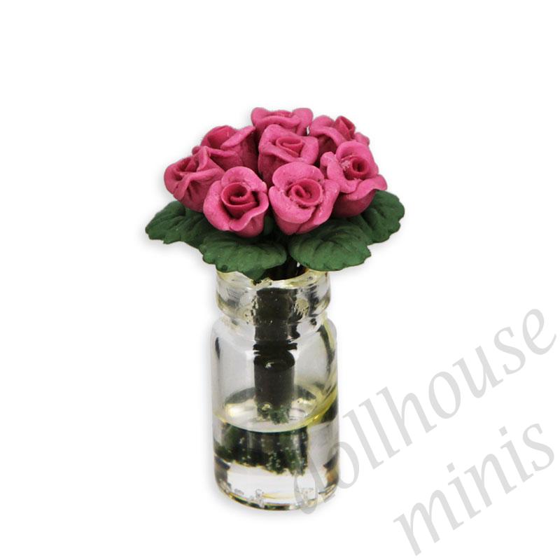 dark pink roses in vase 1:12 dark pink roses in vase 1:12