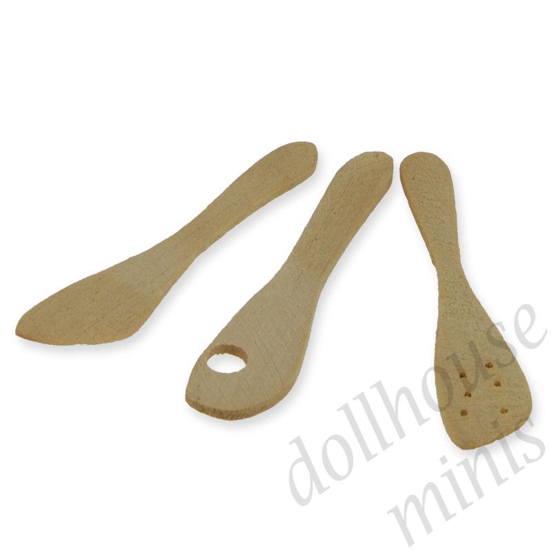 wooden spoon 3 pcs Miniature 1:12 wooden spoon 3 pcs Miniature 1:12