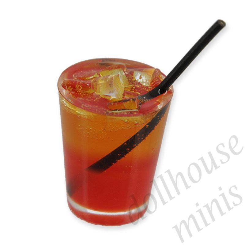 cocktail glass with straw miniature 1:12