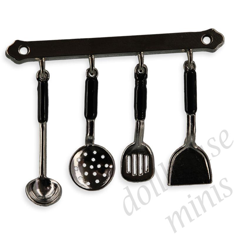 chrome-black-plated kitchen accessory holder Miniature 1:12 chrome-black-plated kitchen accessory holder Miniature 1:12