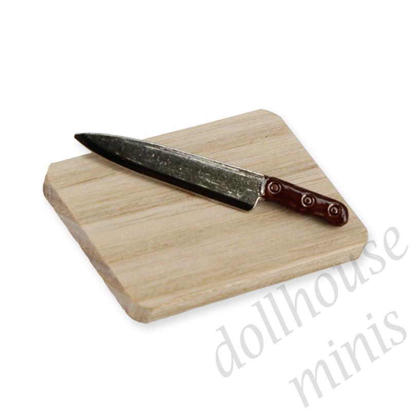 wooden cutting board with knife Miniature 1:12 wooden cutting board with knife Miniature 1:12