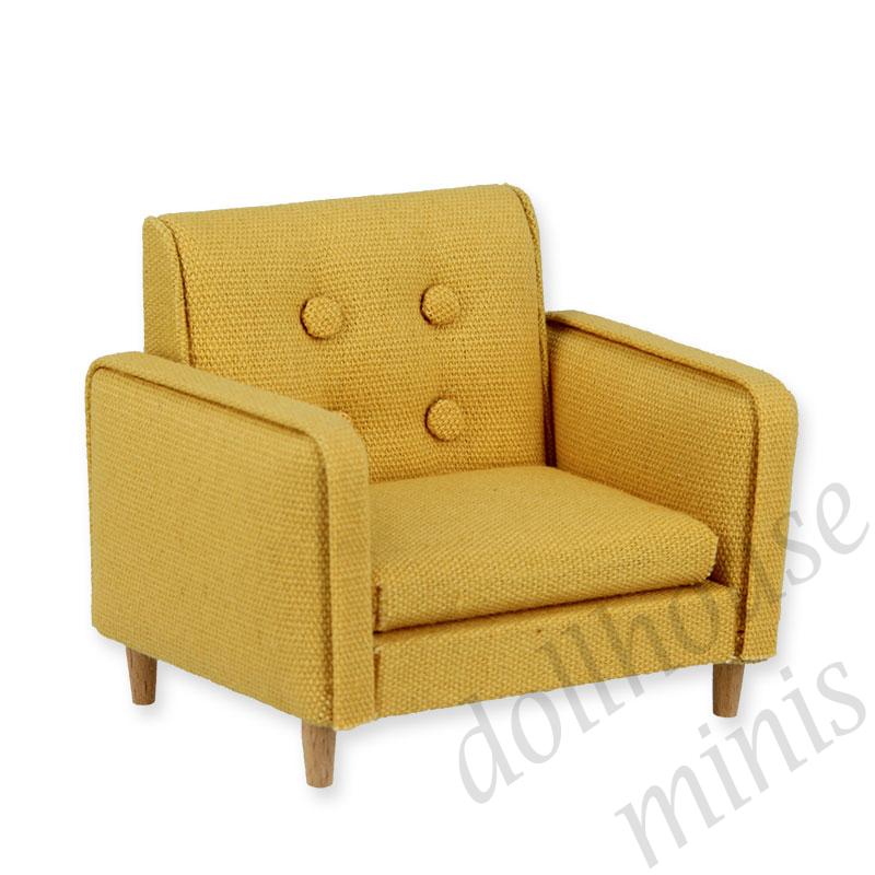 armchair ochre fabric miniature furniture 1:12 armchair ochre fabric miniature furniture 1:12