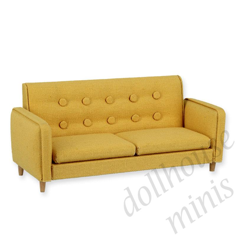sofa ochre fabric miniature furniture 1:12 sofa ochre fabric miniature furniture 1:12