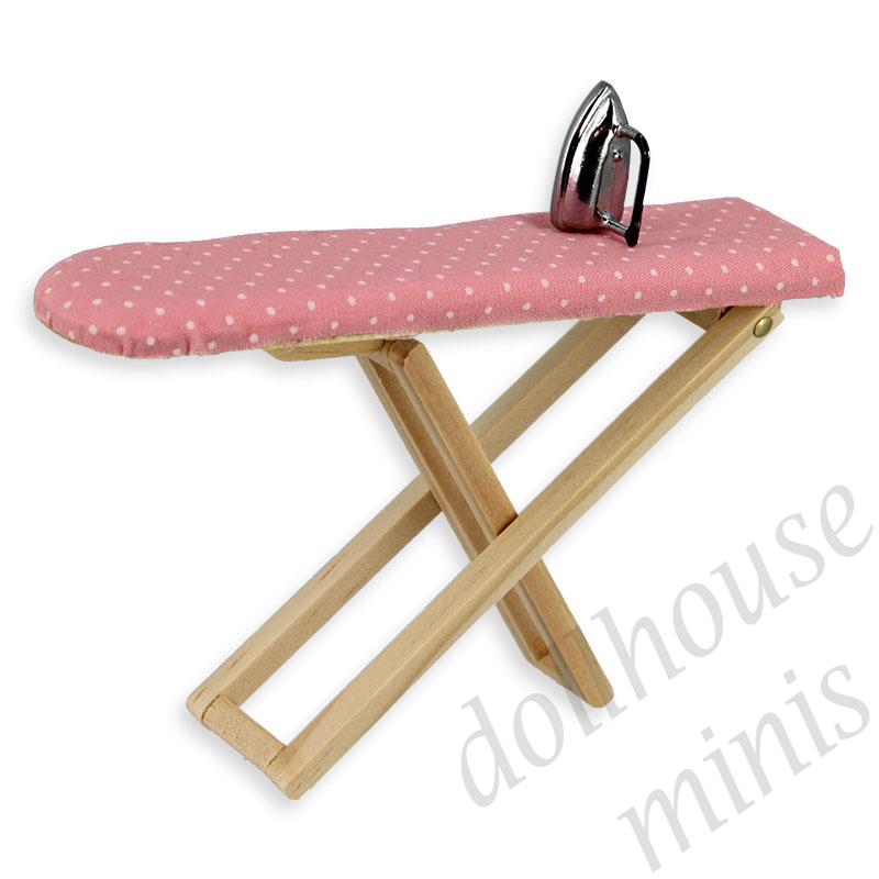 ironing board with pink cover and iron Miniature 1:12 ironing board with pink cover and iron Miniature 1:12