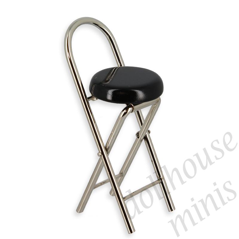 folding bar chair metal black seat Trianon collectible furniture 1:12 folding bar chair metal black seat Trianon collectible furniture 1:12