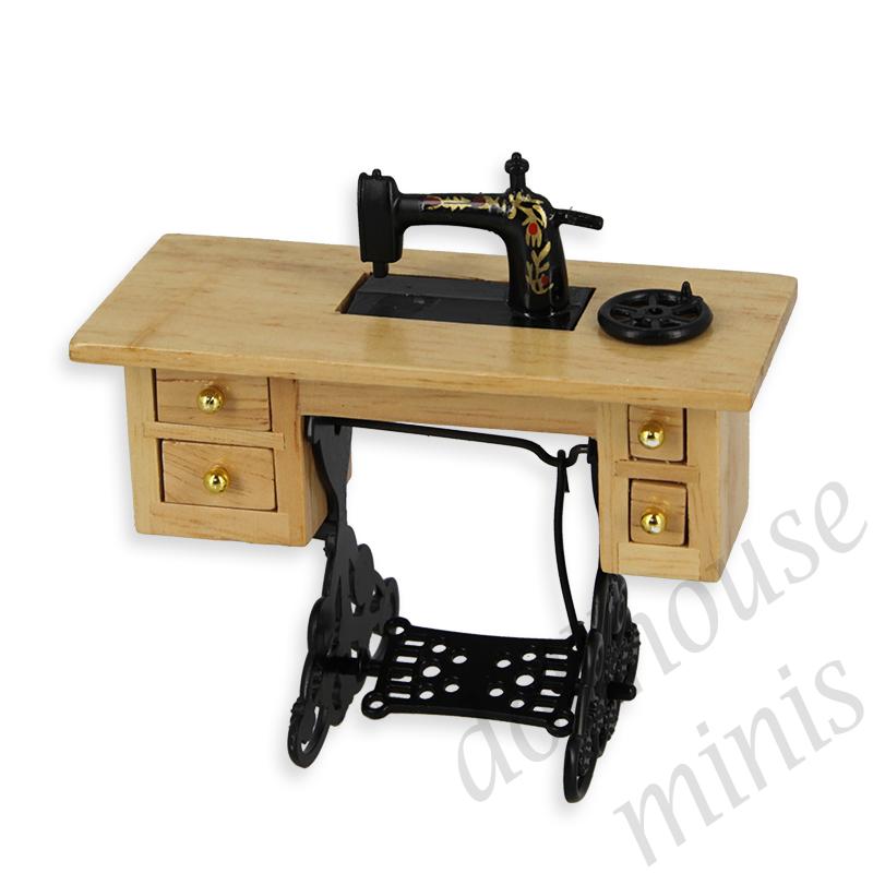 sewing machine on table w/drawers SPINNING WHEEL OUT OF WORKING ORDER Miniature 1:12