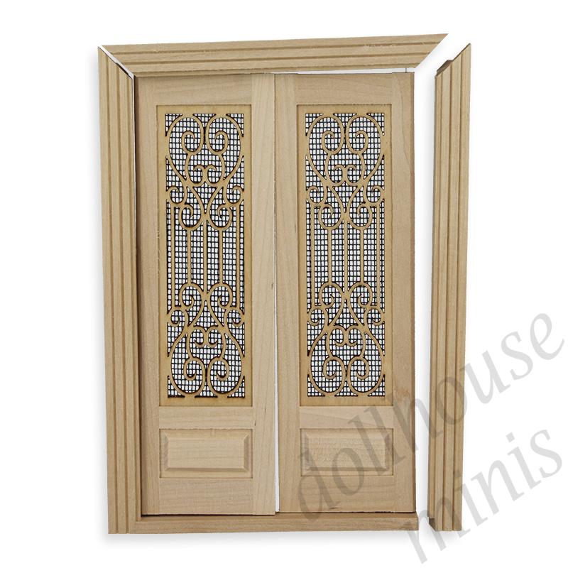 double entry door unstained TO BE REATTACHED for dollhouses 1:12