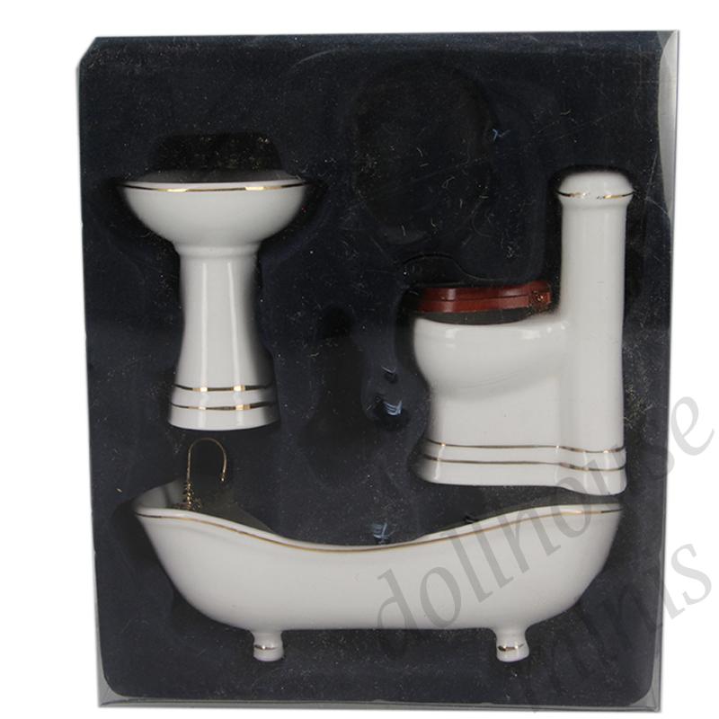 bath room set 3 pc white/gold miniature furniture 1:12 bath room set 3 pc white/gold miniature furniture 1:12