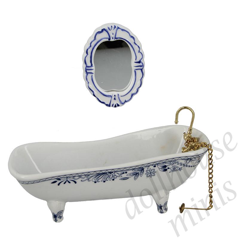 bath room set 2 pc blue miniature furniture 1:12