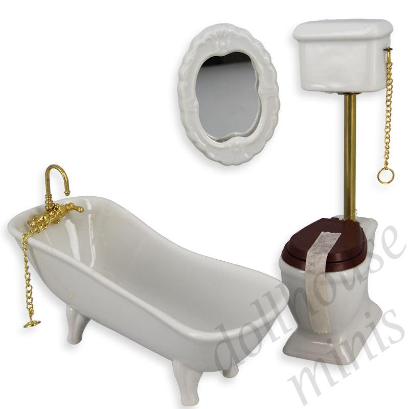 bath room set 3 pc white miniature furniture 1:12 bath room set 3 pc white miniature furniture 1:12